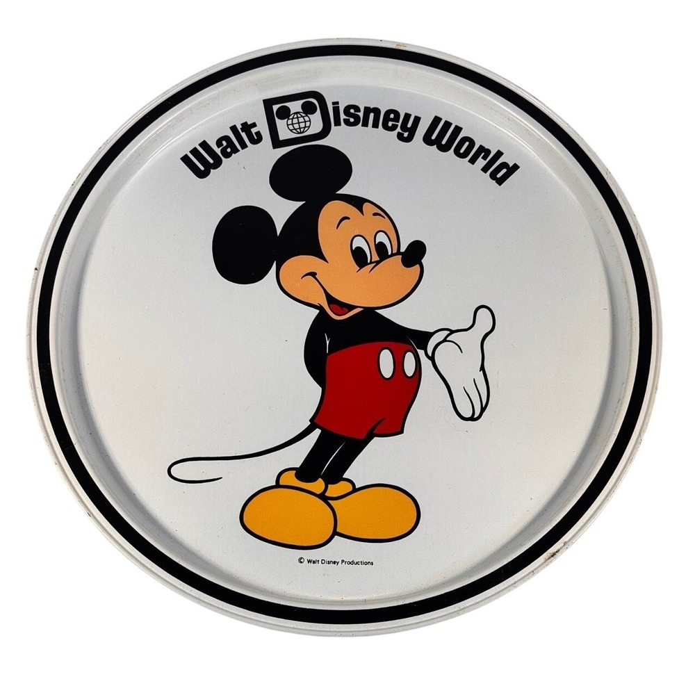 1970s Vintage Walt Disney World Mickey Mouse Metal Serving Tray Retro 10.75"‎